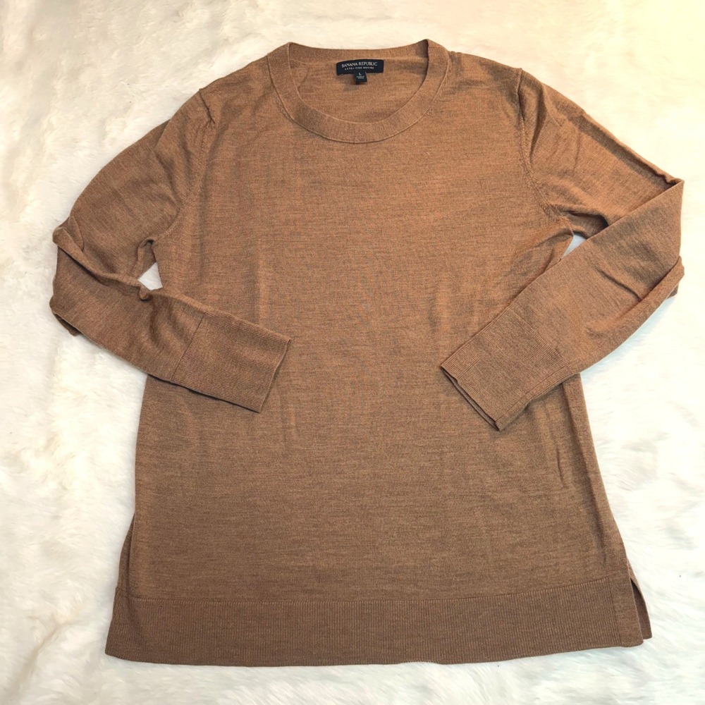 Banana Republic Sweater Womens Large Merino Wool Quiet Luxury Preppy Natural